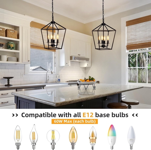 4 Light Black Lantern Chandelier With Adjustable Height - Image 3