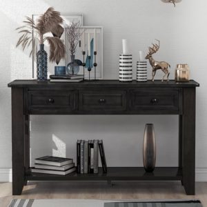 Black Console Table 55In Wide With 3 Drawers And Shelf