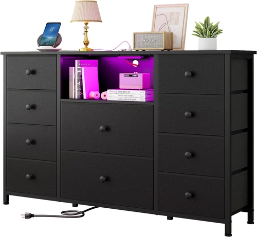 Black Dresser With Charging Station And LED Lights - Image 2