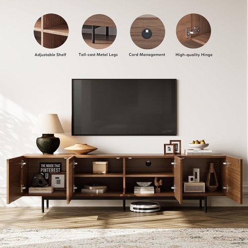 Solid Wood TV Stand For 70 To 75 Inch TV With Walnut Veneer - Image 6