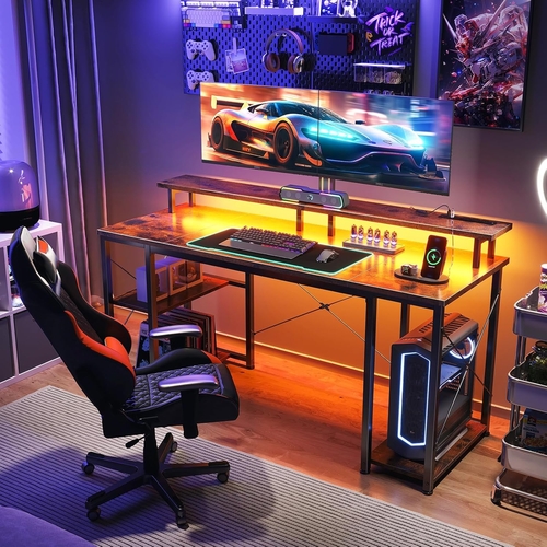 48 Inch Gaming Desk With Monitor Stand And LED Lighting - Image 6