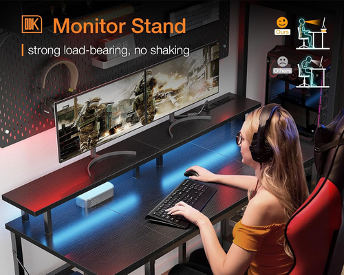 48 Inch LED Gaming Desk With Monitor Stand And USB Ports - Image 6