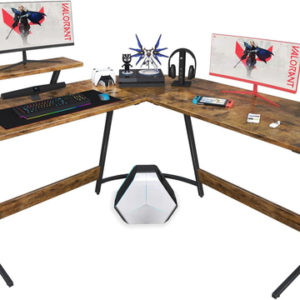L Shaped Gaming Desk 51 Inch With Monitor Riser Brown