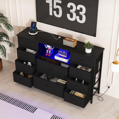 Black Dresser With Charging Station And LED Lights - Image 3