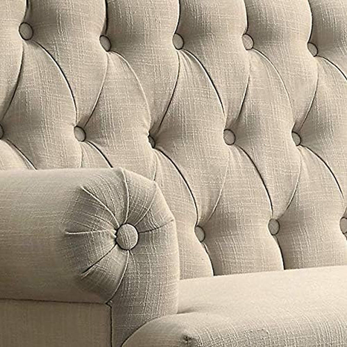 Warm Beige Tufted Linen Love Seat For Small Spaces - Image 6