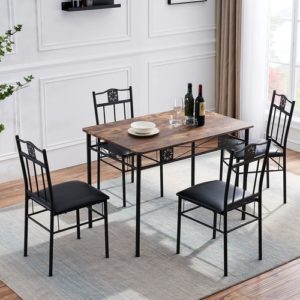 Dining Table Set For 4 With Wood Top Table And Stowable Chairs In