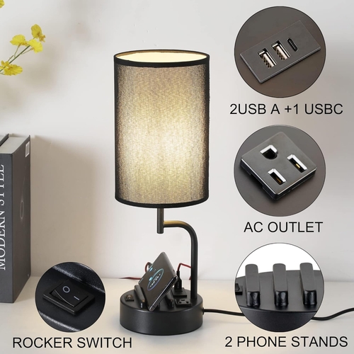 Table Lamp With 3 USB Ports And AC Outlet For Office - Image 2