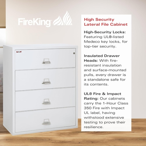 White 4 Drawer Fire Safe Lateral File Cabinet 1 Hour - Image 3