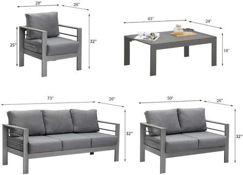 Aluminum Patio Furniture Set Seven Seat Outdoor Conversation Grey - Image 5