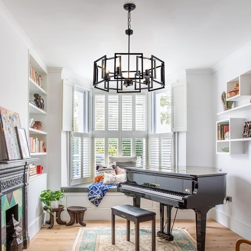 Industrial Style Five Light Matte Black Pendant Chandelier - Image 5