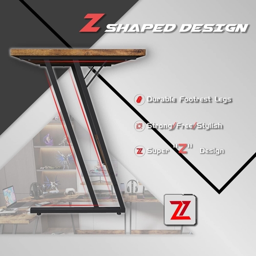 L Shaped Gaming Desk 51 Inch With Monitor Riser Brown - Image 6