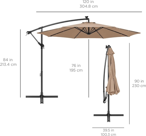 10 Foot Solar LED Offset Patio Umbrella With Easy Tilt Adjustment In - Image 7