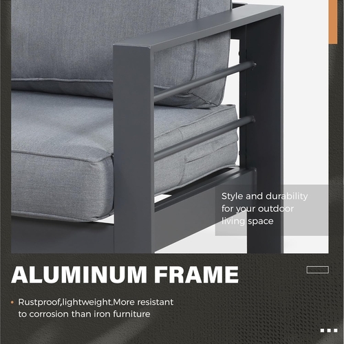 Aluminum Patio Furniture Set Seven Seat Outdoor Conversation Grey - Image 3