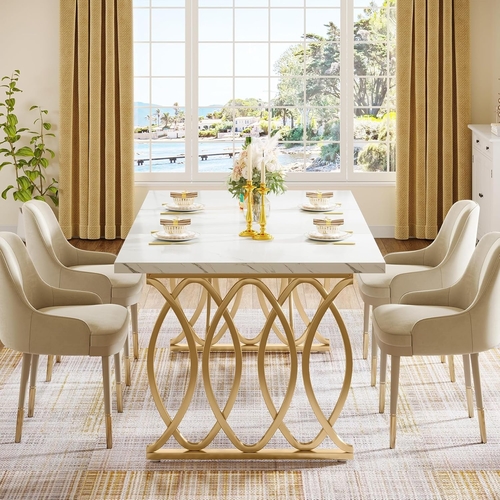 63 Inch Dining Table With Faux Marble Top For Kitchen And Dining Room - Image 3