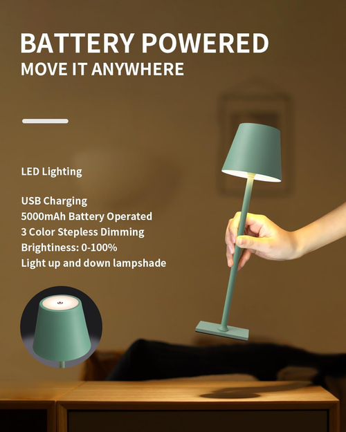 Two Pack Cordless LED Table Lamp 5000mAh Battery Portable Dimmable - Image 4