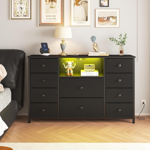 Black Dresser With Charging Station And LED Lights - Image 6