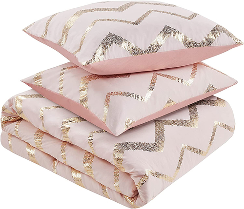 Ziggy Pink Rose Gold Geometric Comforter Set For Full Queen Bed - Image 3