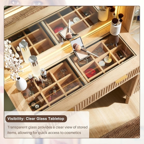 Oak Fluted Makeup Vanity 48 Inch With Lighted Mirror - Image 5