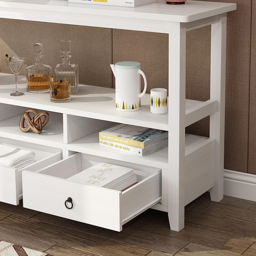 Vintage White Console Table With Storage Drawers And Shelves - Image 4