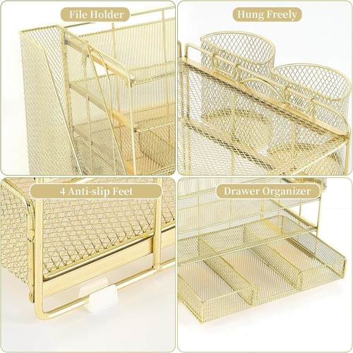 4 Tier Paper Tray Organizer With Drawer For Office Use - Image 2