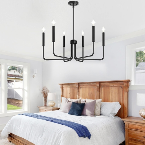 Black Six Light Farmhouse Chandelier For Dining Room - Image 7