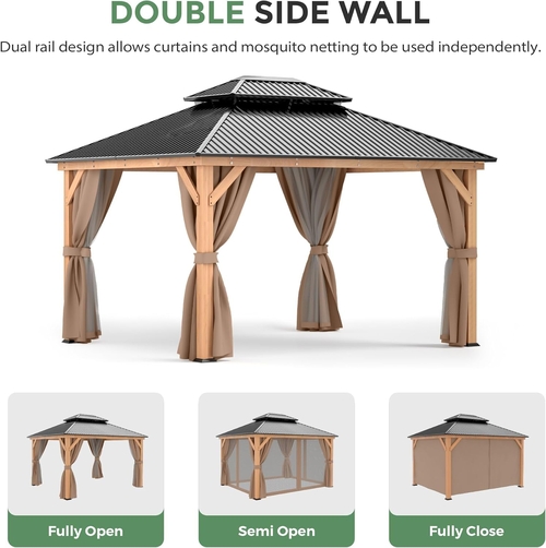 11x13 Wood Gazebo With Durable Outdoor Galvanized Steel Roof Netting - Image 5