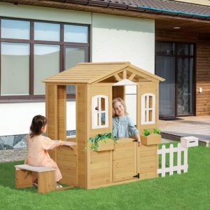Kids Outdoor Wood Playhouse With Working Door And Windows