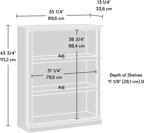 Three Shelf Bookcase Chalked Chestnut Finish With Adjustable Shelves - Image 2