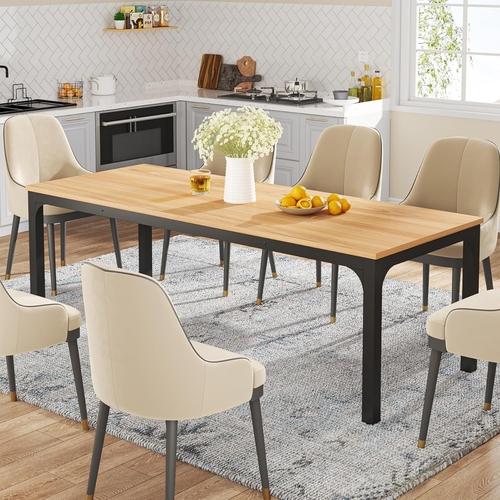 78 Inch Rustic Wood Dining Table For 6-8 People Rectangular - Image 2