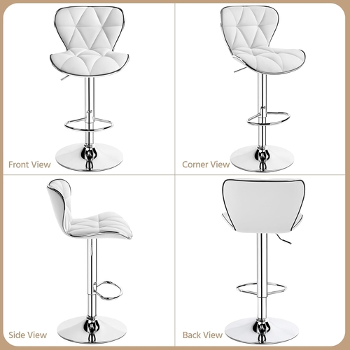 Bar Stools Set Of 2 White PU Leather Adjustable Swivel - Image 6