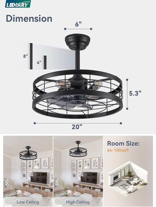 20 Inch Black Bladeless Fandelier Ceiling Fan With Light And Remote 6 - Image 6