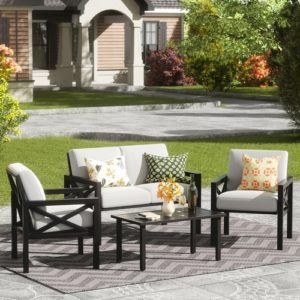 4 Piece Outdoor Metal Patio Set With 5.5 Inch Cushions And Coffee