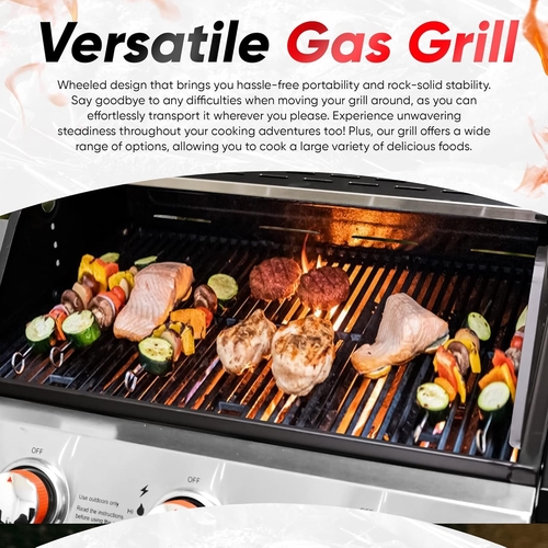 3 Burner Stainless Steel Propane Gas Grill With Cabinet - Image 3