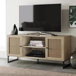 Mina Modern TV Stand With Storage Doors Oak Finish