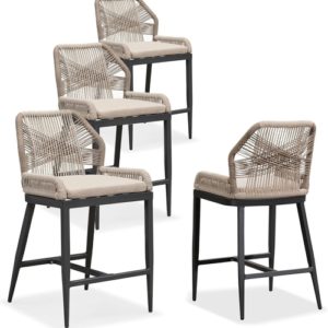 Counter Height Rattan Bar Stools Set Of 4 With Back