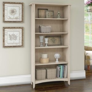Antique White 5 Shelf Bookcase With Adjustable Shelves