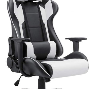 White Leather Ergonomic Gaming Chair With Lumbar Support