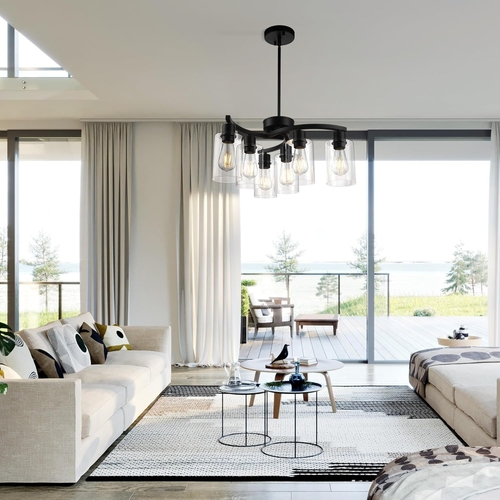 Six Light Black Farmhouse Chandelier With Adjustable Height - Image 3
