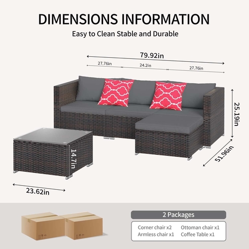 Outdoor Patio Conversation Set All Weather Gray Sectional - Image 4