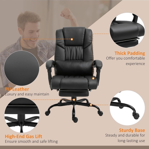 High Back Massage Office Chair With 6 Vibration Points And Footrest - Image 8