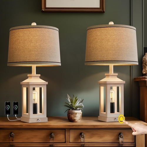 White Farmhouse Table Lamp Set With Dimmable Touch Control - Image 3