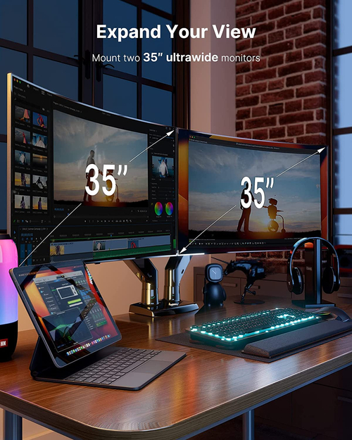 Dual Monitor Stand With USB Port Height Adjustable Arms - Image 2