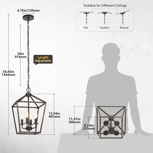 Industrial Black and Gold 4 Light Chandelier With Adjustable Chain - Image 2
