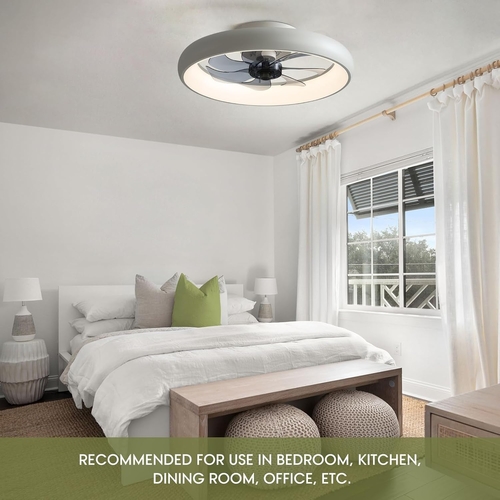 20 Inch Flush Mount Ceiling Fan With Lights Remote White Dimmable LED - Image 6