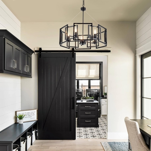 Industrial Style Five Light Matte Black Pendant Chandelier - Image 3