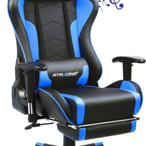 Blue Bluetooth Gaming Chair With Footrest And Speakers