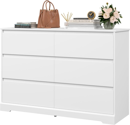 White Six Drawer Dresser For Bedroom Storage Solutions - Image 2