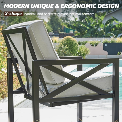 4 Piece Outdoor Metal Patio Set With 5.5 Inch Cushions And Coffee - Image 4