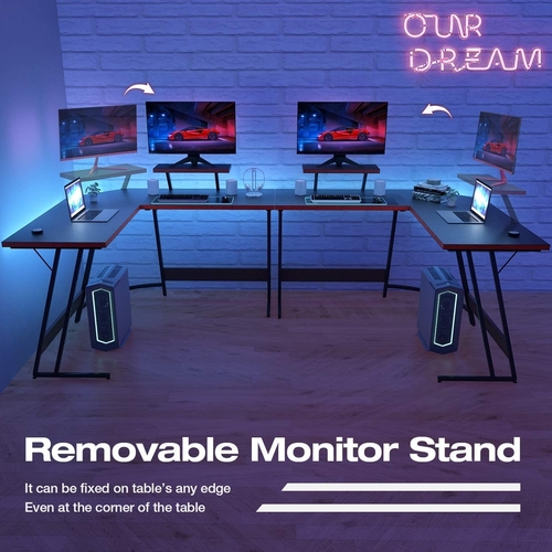 L Shaped Gaming Desk With Monitor Riser 51 Inch Corner Desk - Image 3