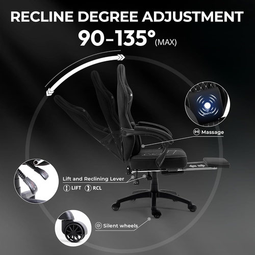 Black Breathable Fabric Gaming Chair With Massage Pad - Image 7